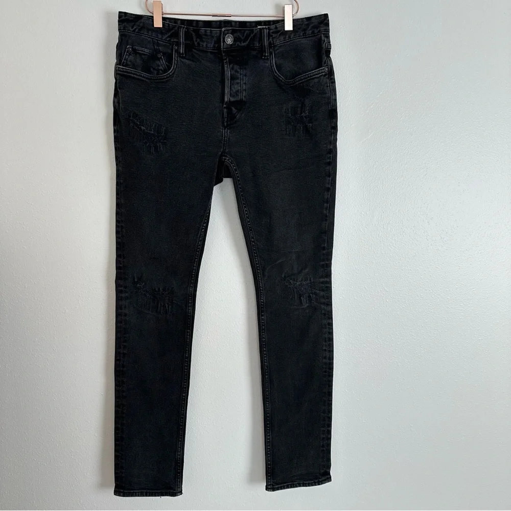 All Saints Cigarette Skinny Damaged Denim Cotton Black Jeans